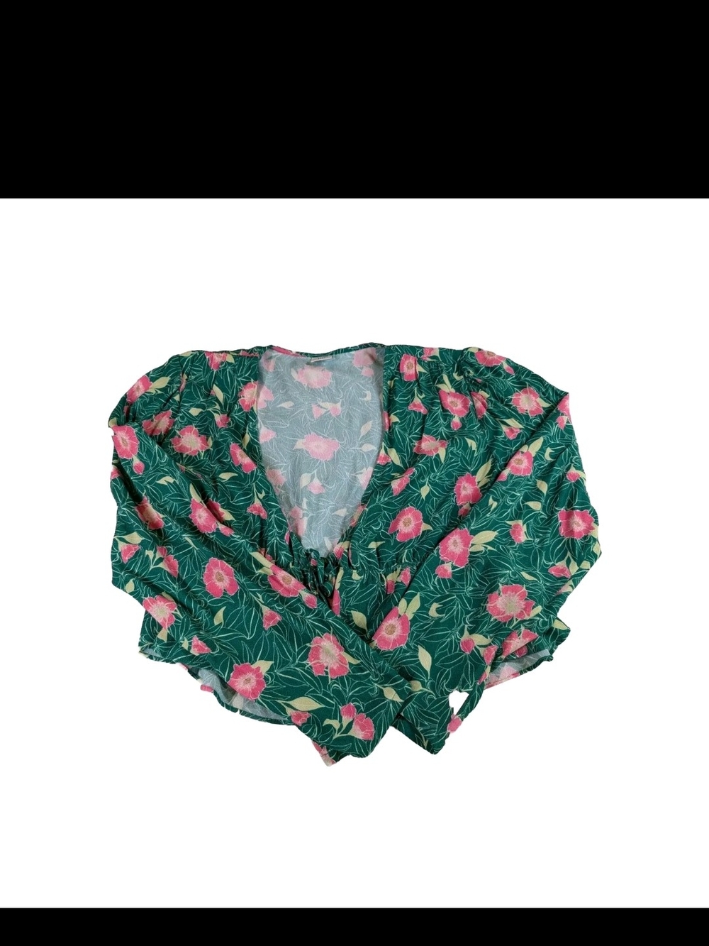 Sunday Best Green Floral V-Neck Tie Front Long Sleeve Blouse